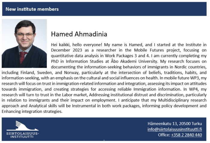 Hamed Ahmadinia – Uusia instituuttilaisia
