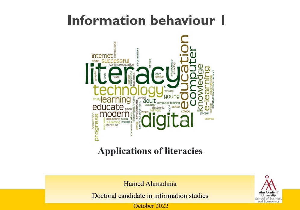 Course slide for Information Behaviour I and applications of literacies