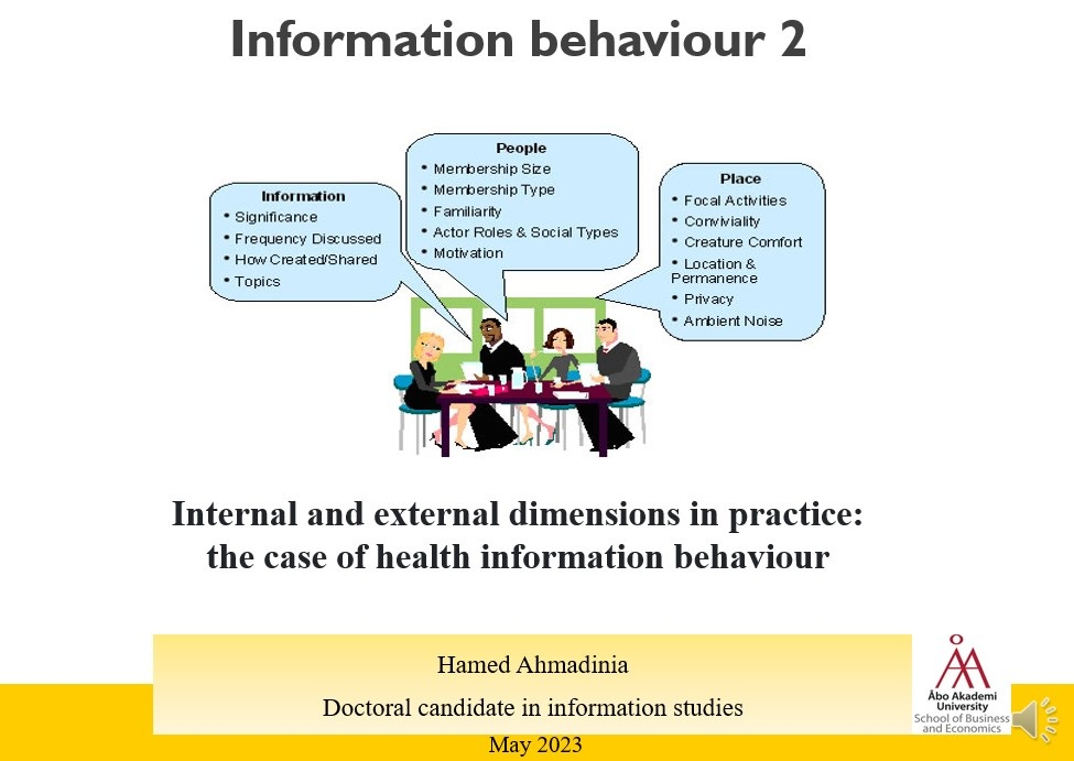 Opening slide from Health Information Behaviour teaching in Information Behaviour II at Åbo Akademi University.